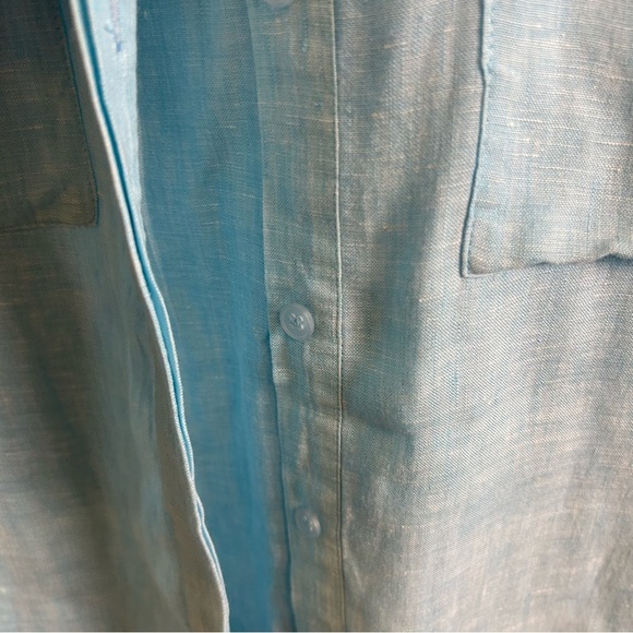 Chico's pastel blue button down layered 100% linen top size "1" SM/MED - Picture 6 of 11